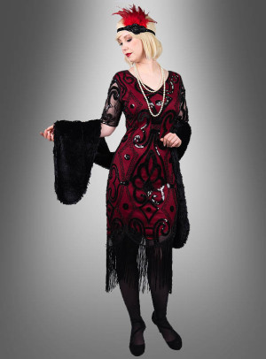 Halbarm 20er Jahre Retro Kleid Francis - Variante Rot 40 - Abiparty, Karneval, Mottoparty, Silvester Damen