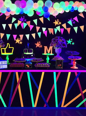 80er Jahre Neon Girlanden Wimpel 440cm Deko - Variante Wimpel - Karneval, Kindergeburtstag, Mottoparty Zubehör