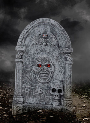 Grabstein Totenkopf mit Fledermaus 56cm - Variante Totenkopf - Halloween Zubehör
