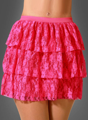 80er Spitzenrock mit Stufen neon pink - Variante 34-36 Pink - Junggesellenabschied, Karneval, Mottoparty Zubehör für Damen