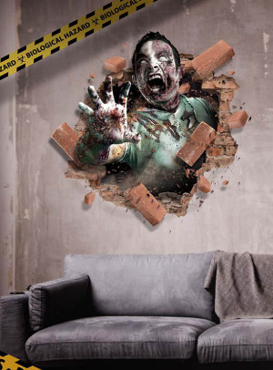 Großes Wandbild 70x80cm Halloween Deko - Variante Zombie Angriff - Halloween Zubehör