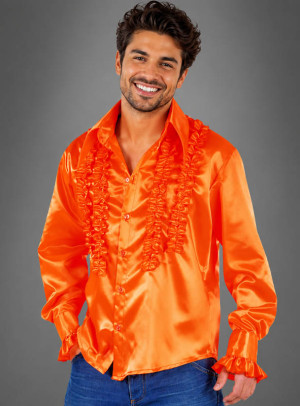 Doppelreihiges Rüschenhemd 70er orange - Variante Orange | XL 52 - Karneval, Mottoparty Zubehör für Herren