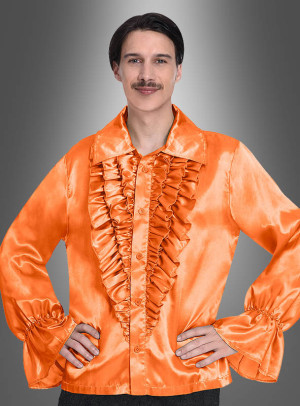 Retro 70er Rüschenhemd orange - Variante Orange | M 48 - Karneval, Mottoparty Zubehör für Herren