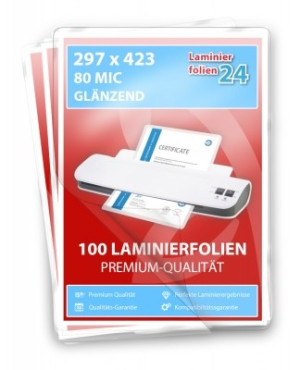 Laminierfolien A3 Rahmenformat, 2 x 80 Mic, gl&auml;nzend