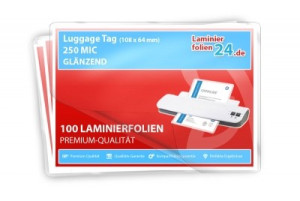 Laminierfolien Gep&auml;ckanh&auml;nger mit Schlitz (64 x 108 mm), 2 x 250 Mic, gl&auml;nzend