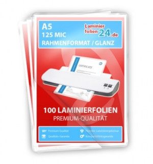 Laminierfolien A5 Rahmenformat, 2 x 125 Mic, gl&auml;nzend