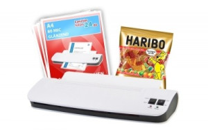 Laminierger&auml;t A4 XLam 220 wei&szlig;/schwarz + 100 Laminierfolien A4 + Haribo (oder...