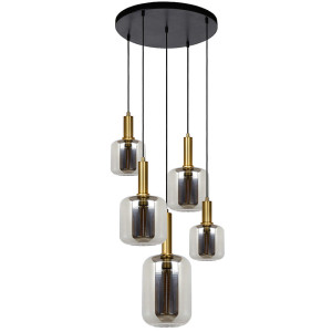 JOANET Szary przydymiony | Matowe złoto | Mosiądz Ø66cm 5xE27 Lampa wiszaca