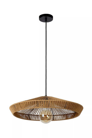 YUNKAI brąz Ø 50cm E27 Lampa rattanowa wisząca
