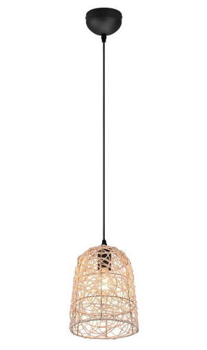 LOVIS czarny | beż rattan E27 Lampa wisząca