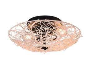LOVIS czarny | beż rattan 2xE27 Lampa sufitowa