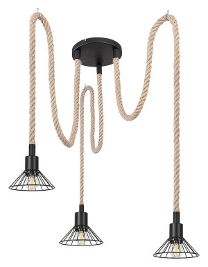 Daryl czarny | beż 3xE27 Lampa wisząca sznur pająk