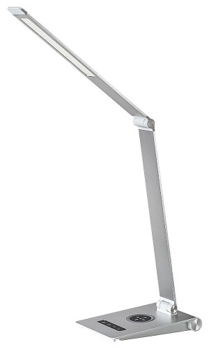 Nilfgard srebrny LED dim. 13W ładowarka indukcyjna i USB 2800-5000K Lampa biurkowa ściemnialna