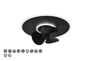 Nybro czarny mat z wentylatorem Ø 50cm LED 3 step dim. 30W 2700-6500K pilot Lampa sufitowa ściemnialna