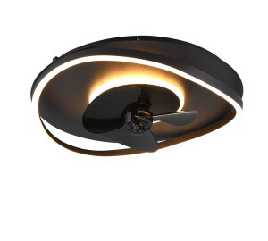 SORTLAND czarny mat z wentylatorem Ø 50cm LED 3 step dim. 30W 2700-6500K pilot Lampa sufitowa ściemnialna