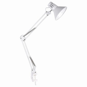 WORKER biała E27, regulowana, mocowana do blatu Lampa biurkowa