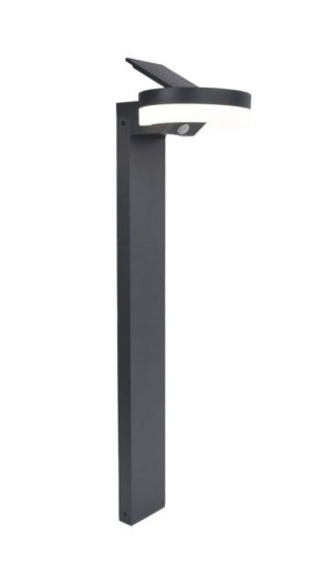RUNDA Solar szary wys.74cm. PIR LED 12W 4000K IP54 Lampa ogrodowa solarna z czujnikiem ruchu i zmierzchu