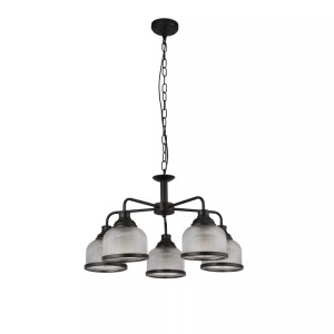 Highworth lampa wisząca 5xE27 czarna szkło ryflowane Ø58 cm