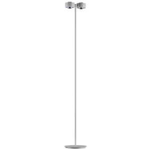 Aura biała lampa stojąca LED 2×10W z dwiema regulowanymi głowicami 360° CRI>90 ściemnialna