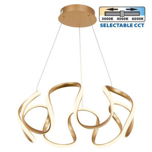 MEANDRA złota Ø48cm LED 54W 3881lm CCT 3000K/4000K/6000K lampa wisząca z regulacją wysokości