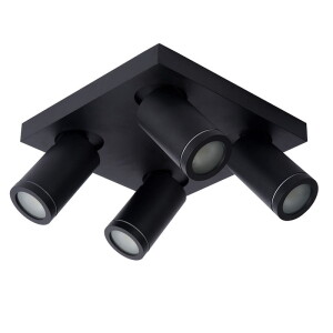 TAYLOR Czarny ściemnialny LED DIM 4x5W CRI95 2200K/3000K GU10 IP44 Spot łazienkowy Lucide 09930/20/30