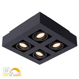 XIRAX Czarna LED Dim 4x5W ściemnialna CRI95 GU10 barwa światła zmienna 2200K/3000K Lampa natynkowa regulowana Lucide 09119/21/30