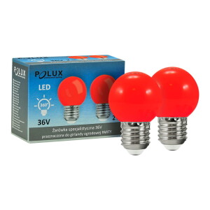 Żarówki G45 czerwone 36V do girlandy party E27 (2 szt. w zestawie) Polux