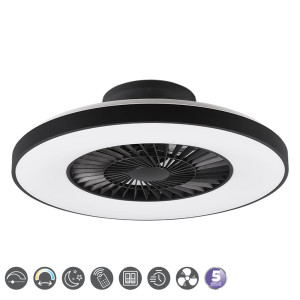 HALMSTAD Czarny mat z wentylatorem, LED 40W, Pilot, barwa światła zmienna Lampa sufitowa ściemnialna RL R62672132