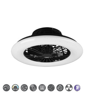 STRALSUND Czarny mat z wentylatorem, LED 30W, Pilot, efekt świecenia gwiaździsty, barwa światła zmienna Lampa sufitowa ściemnialna RL R62522132