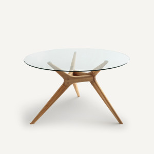 Στρογγυλό τραπέζι από γυαλί/ξύλο Μ130xΠ130xΥ75cm