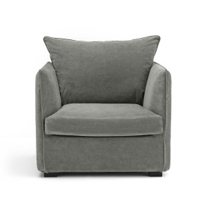 Πολυθρόνα από βελούδο stonewashed Μ95xΠ90xΥ82cm
