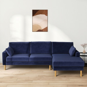 Γωνιακός καναπές από βελούδο Μ165xΠ265xΥ86cm
