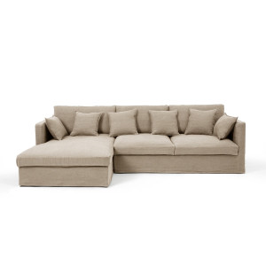 Γωνιακός καναπές από χοντρό λινό stonewashed Μ180xΠ290xΥ85cm