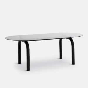 Τραπέζι με φιμέ γυαλί και μέταλλο Μ100xΠ220cm