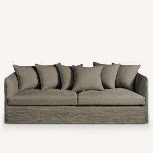 Καναπές από χοντρό λινό ύφασμα stonewashed Μ95xΠ182xΥ82cm