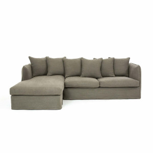 Γωνιακός καναπές από χοντρό λινό ύφασμα stonewashed Μ175xΠ260xΥ82cm