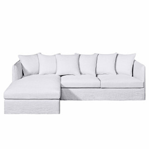 Γωνιακός καναπές από χοντρό λινό ύφασμα stonewashed Μ175xΠ260xΥ82cm