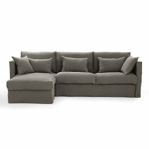 Γωνιακός καναπές από χοντρό λινό ύφασμα stonewashed Μ165xΠ278xΥ87cm