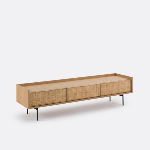 Έπιπλο TV από ξύλο δρυ και ψάθα Μ45xΠ180xΥ45cm