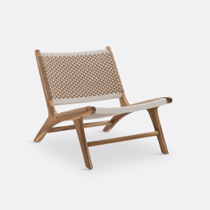 Πολυθρόνα lounge από ξύλο teak και πλεγμένο σχοινί Μ79xΠ66xΥ69cm