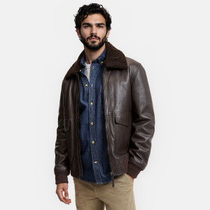 Δερμάτινο μπουφάν aviator με γιακά από sherpa