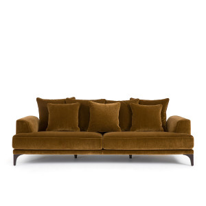 Καναπές με βελουτέ ταπετσαρία Μ105xΠ217xΥ84cm