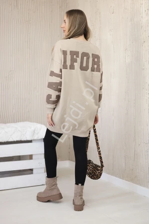 Bluza ocieplana z napisem California jasno beżowa, długa bluza