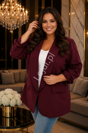 Bordowa elegancka marynarka damska Plus Size 1085