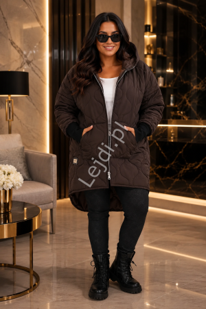 Czekoladowa pikowana kurtka damska Plus Size 5419