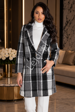 Elegancki szary płaszcz w kratę