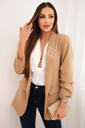 Marynarka z klapami elegancka camelowa  9709