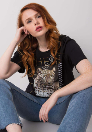 T-shirt z aplikacją z tygrysem z cyrkoniami biały lub czarny