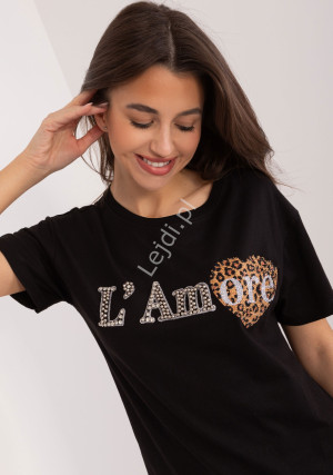 T-shirt z aplikacją z cyrkoniami i serduszkiem