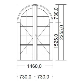 Le Roi de la Fenêtre Porte Fenêtre Bois Cintrée Largeur 146  x Hauteur 225,5 cm 2 vantaux